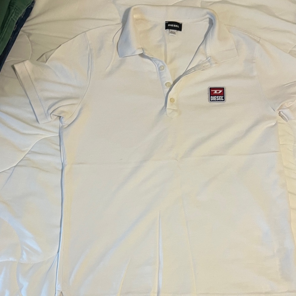 Diesel White Polo Shirt with Red Logo Patch